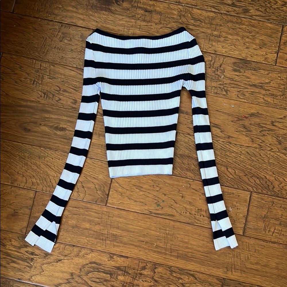 Striped Off-Shoulder Long Sleeve Top